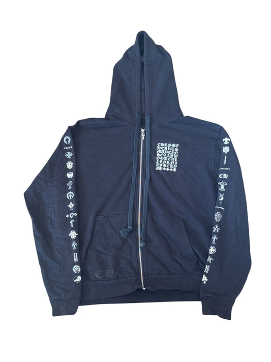 Chrome Hearts Multi Logo Graphic Print Zip Up Hoodie